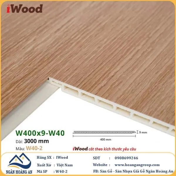 Tấm Nhựa Ốp Tường Ốp Trần Nano Giả Gỗ Iwood W40-2